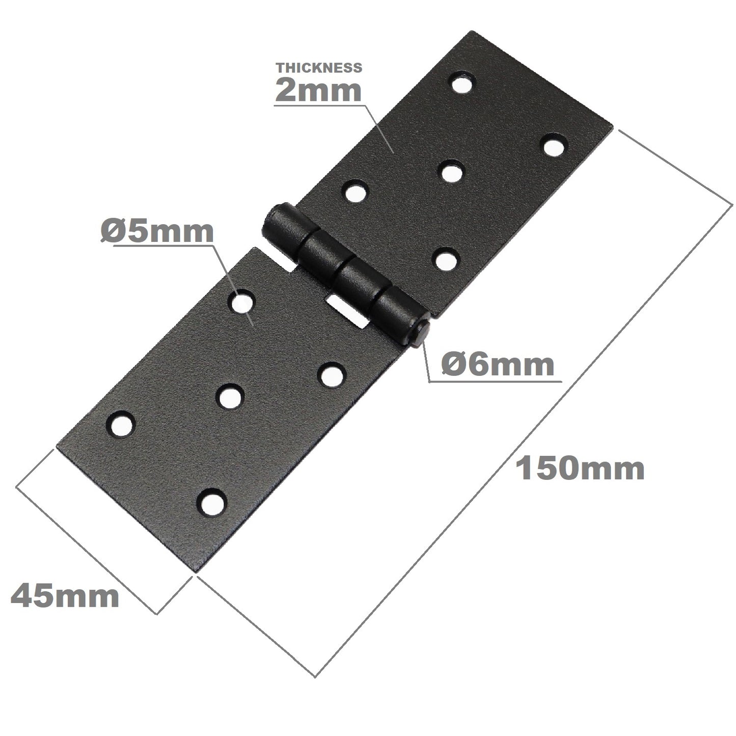 Pack of 2 x 150 Backflap Hinge Black, Steel Back Flap Hinges, Weather Resistant, Rust Proof Powder Coating, Strap Hinges