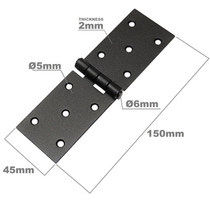 Pack of 2 x 150 Backflap Hinge Black, Steel Back Flap Hinges, Weather Resistant, Rust Proof Powder Coating, Strap Hinges