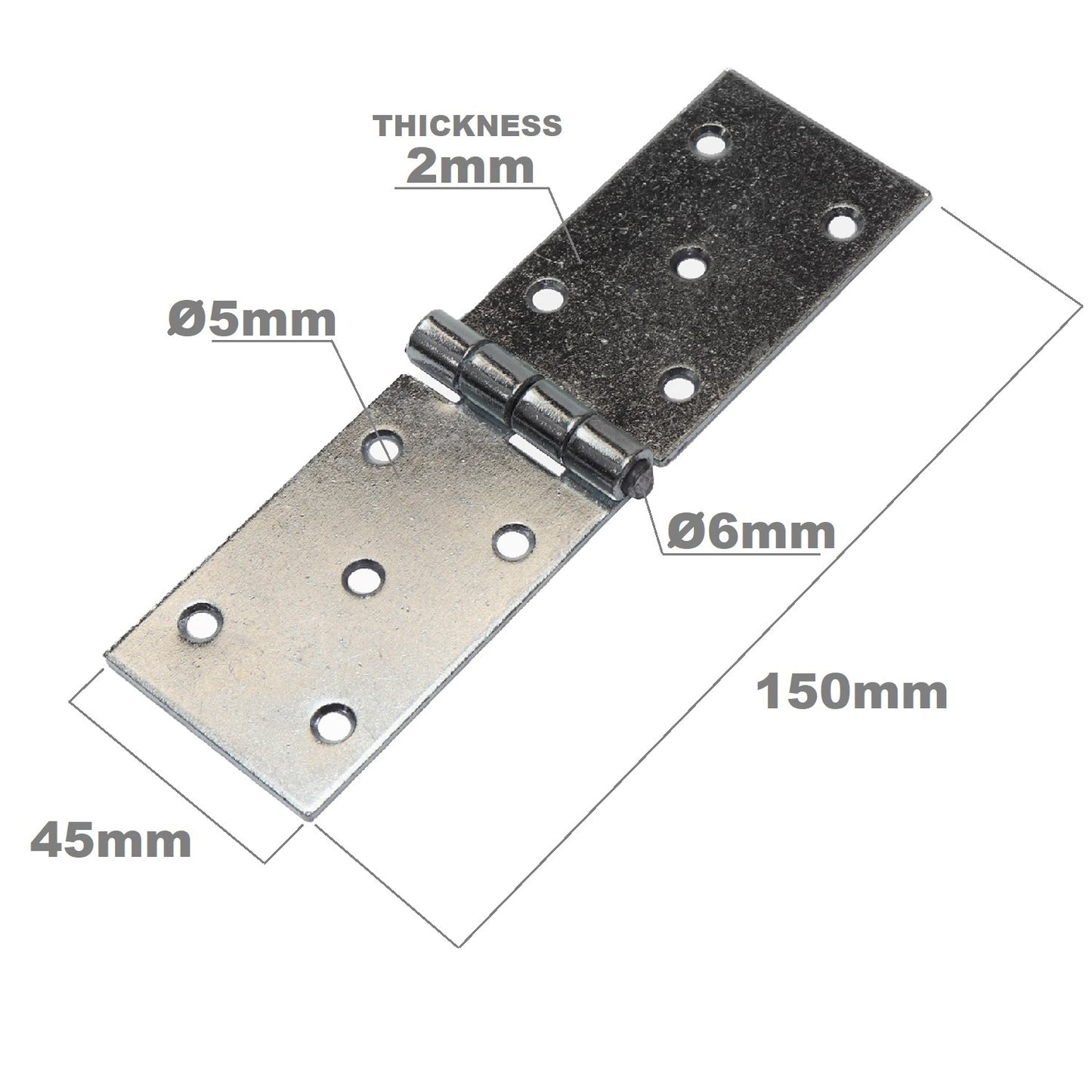 Pack of 1 x 150 mm Backflap Hinge Galvanised, Silver Steel Back Flap Hinges, Weather Resistant, Rust Corrosion Proof, Strap Hinges