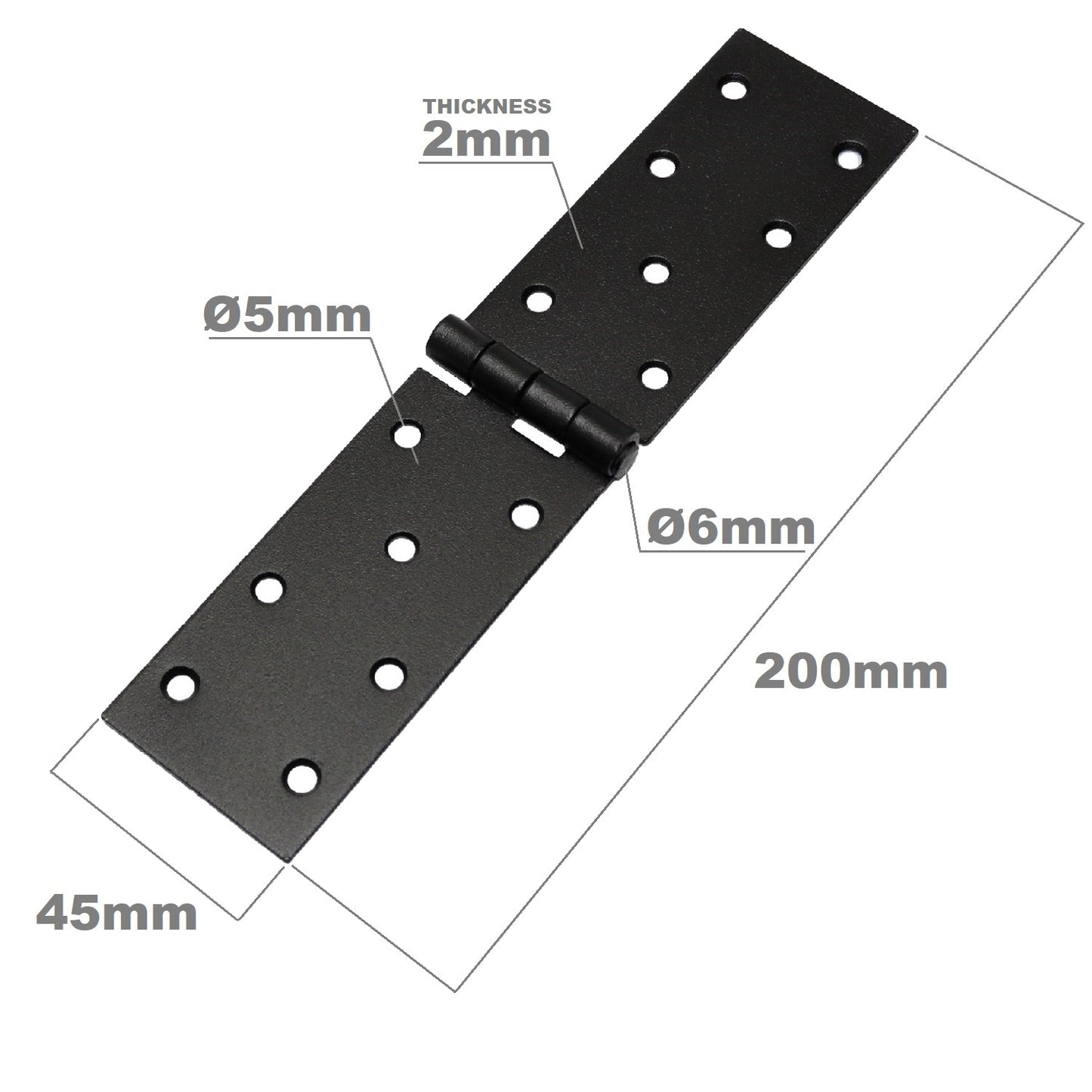 Pack of 2 x 200 Backflap Hinge Black, Steel Back Flap Hinges, Weather Resistant, Rust Proof Powder Coating, Strap Hinges