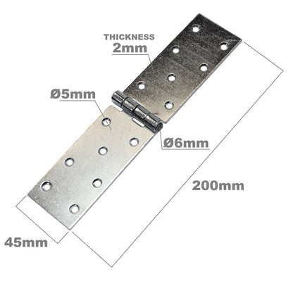 Pack of 1 x 200 mm Backflap Hinge Galvanised, Silver Steel Back Flap Hinges, Weather Resistant, Rust Corrosion Proof, Strap Hinges