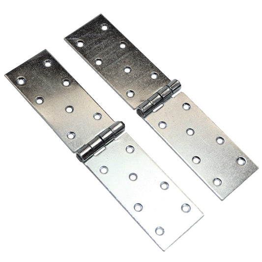 Pack of 2 x 200 mm Backflap Hinge Galvanised, Silver Steel Back Flap Hinges, Weather Resistant, Rust Corrosion Proof, Strap Hinges
