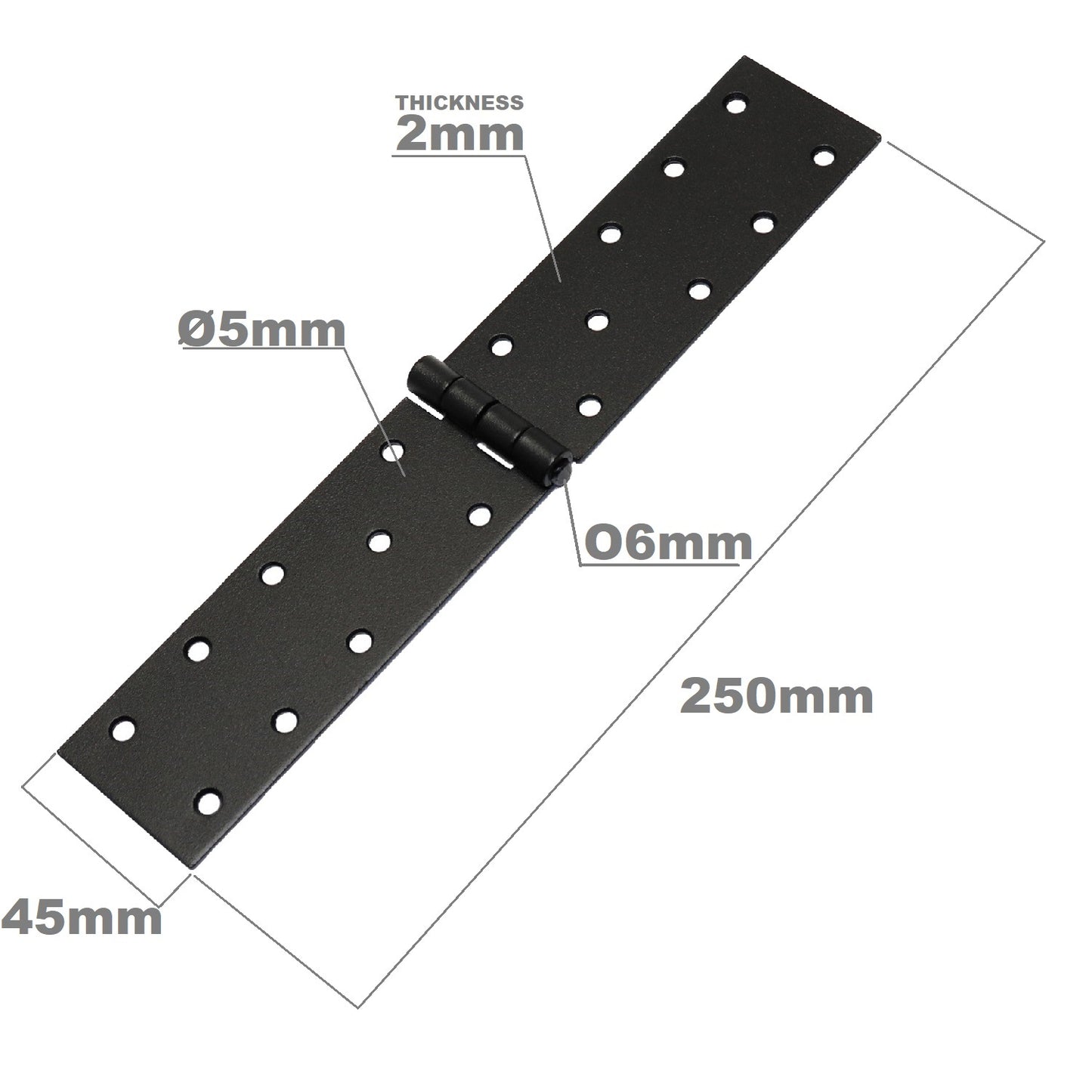 Pack of 2 x 250 Backflap Hinge Black, Steel Back Flap Hinges, Weather Resistant, Rust Proof Powder Coating, Strap Hinges