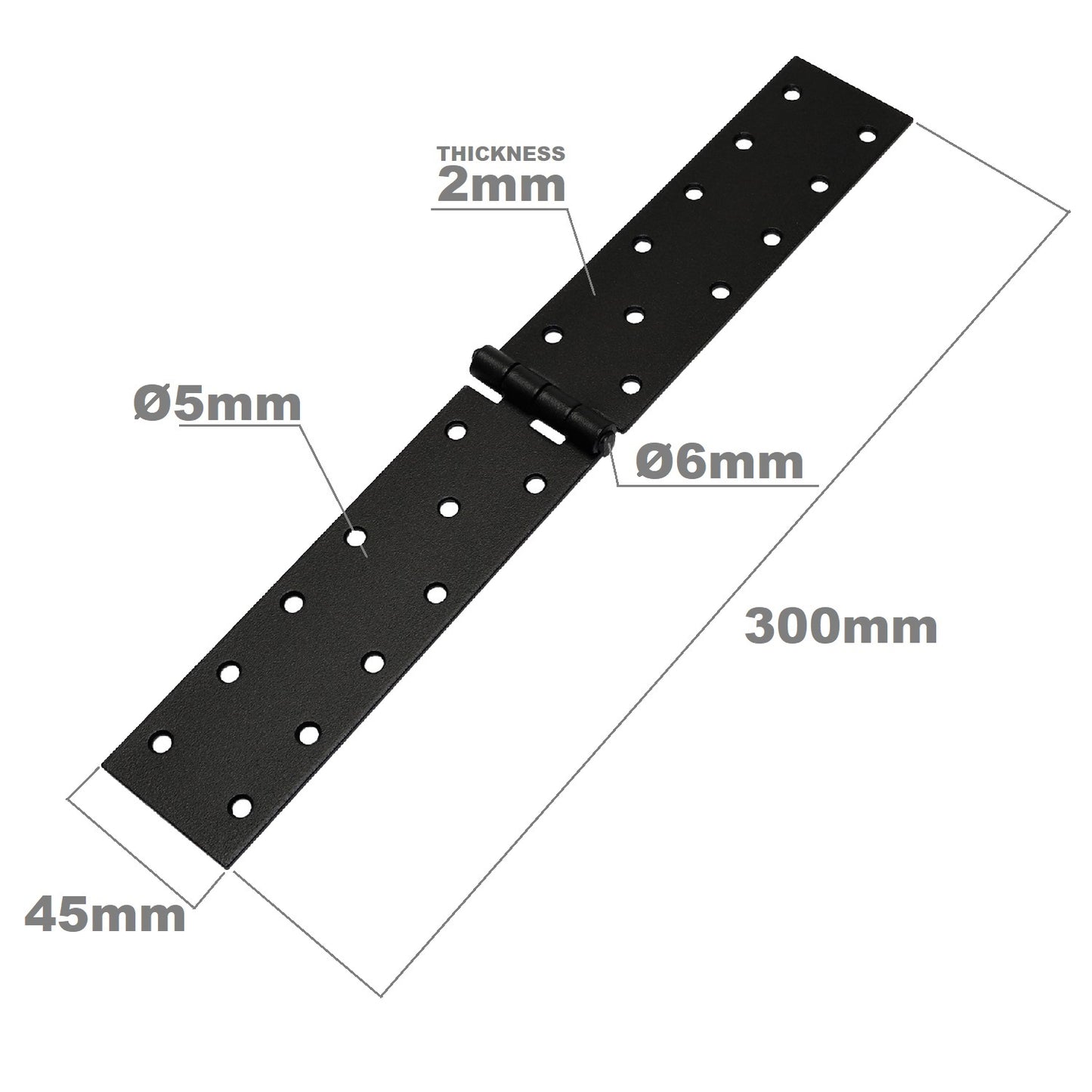 Pack of 1 x 300 Backflap Hinge Black, Steel Back Flap Hinges, Weather Resistant, Rust Proof Powder Coating, Strap Hinges