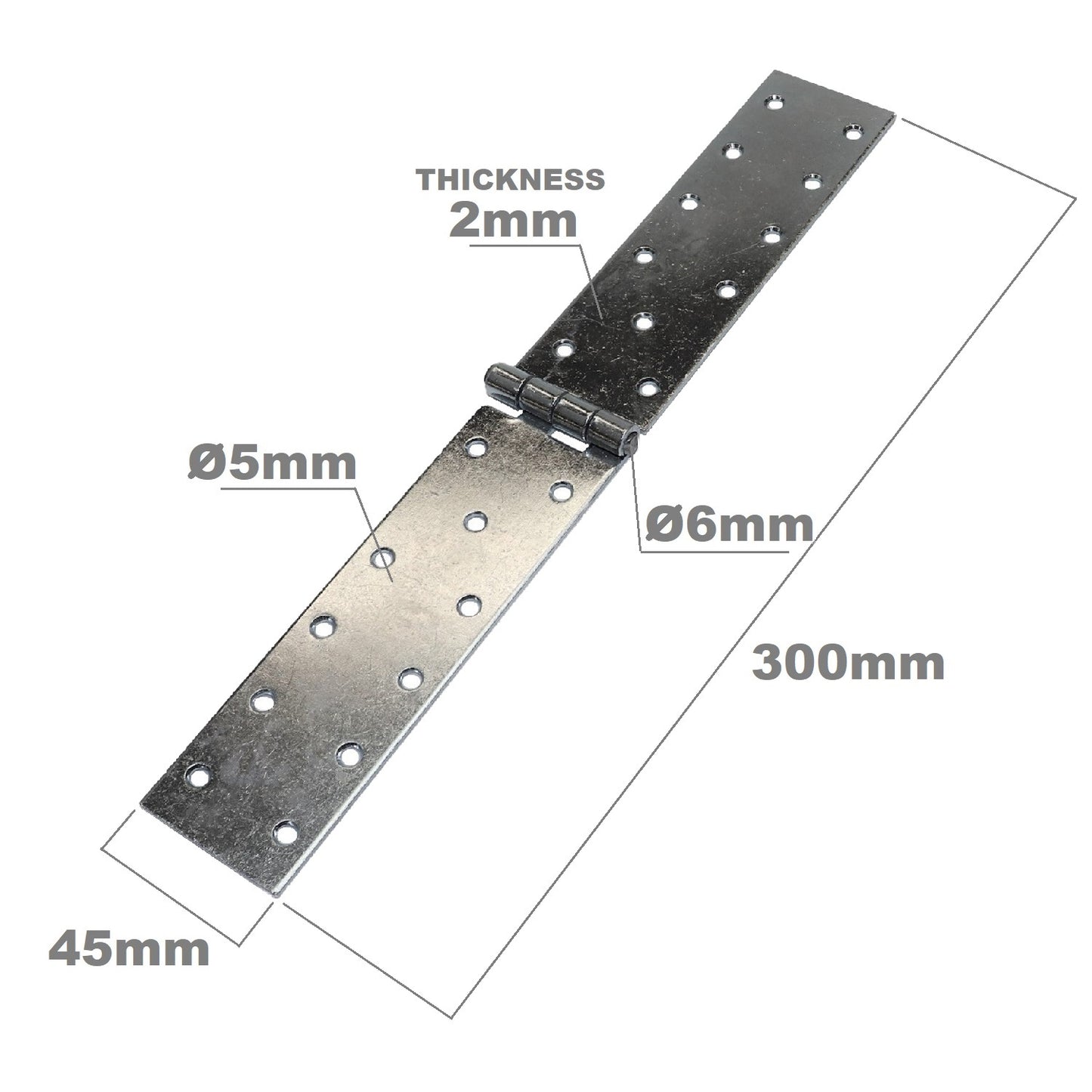 Pack of 1 x 300 mm Backflap Hinge Galvanised, Silver Steel Back Flap Hinges, Weather Resistant, Rust Corrosion Proof, Strap Hinges