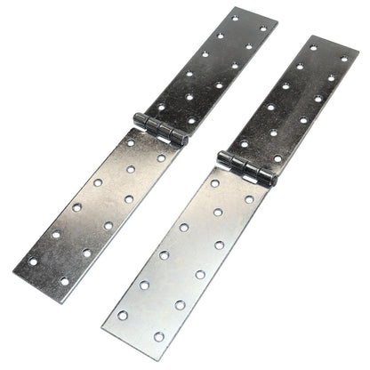 Pack of 2 x 300 mm Backflap Hinge Galvanised, Silver Steel Back Flap Hinges, Weather Resistant, Rust Corrosion Proof, Strap Hinges