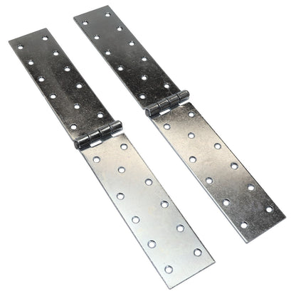 Pack of 2 x 300 mm Backflap Hinge Galvanised, Silver Steel Back Flap Hinges, Weather Resistant, Rust Corrosion Proof, Strap Hinges