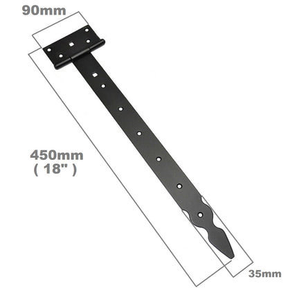 Pack of 1 x 400 mm T-Hinge Black, Steel Tee Hinges, Weather Resistant, Rust Proof Powder Coating, T Strap Hingess