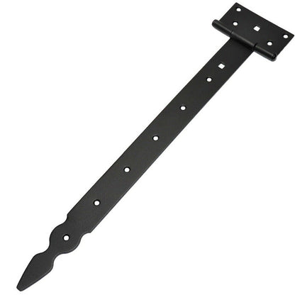 Pack of 1 x 400 mm T-Hinge Black, Steel Tee Hinges, Weather Resistant, Rust Proof Powder Coating, T Strap Hingess