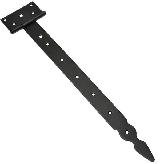 Pack of 1 x 400 mm T-Hinge Black, Steel Tee Hinges, Weather Resistant, Rust Proof Powder Coating, T Strap Hingess