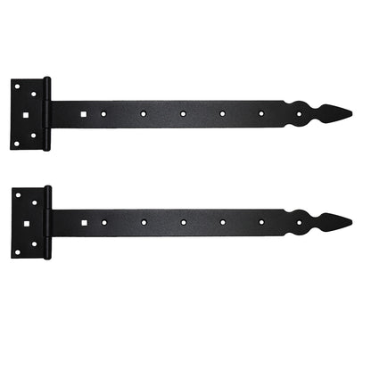 Pack of 2 x 400 mm T-Hinge Black, Steel Tee Hinges, Weather Resistant, Rust Proof Powder Coating, T Strap Hingess