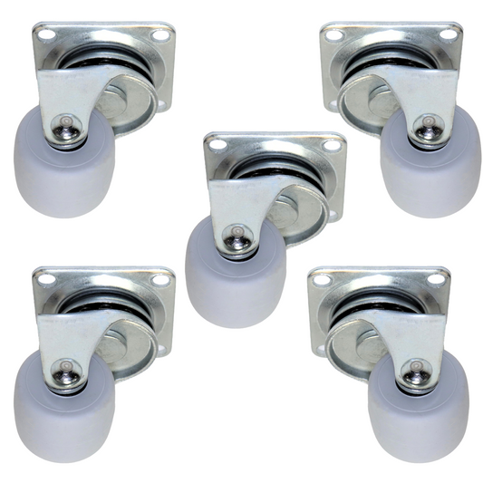 Pack of 5 x Heavy-Duty Furniture Caster Wheel 30 mm - Rubber, Ball Bearings, Smooth Rolling, Swivel Plate, No-Scratch