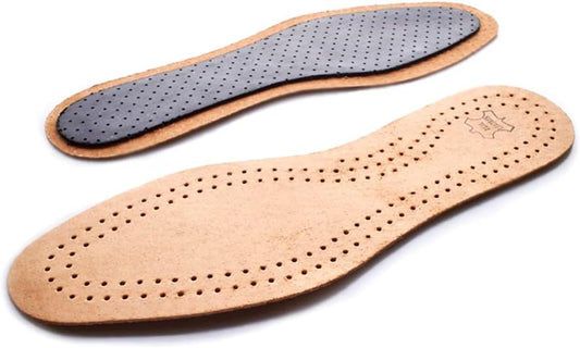 Genuine Brown Leather Shoe Insoles with Activated Carbon I Shoe Insole with Odour Control I Breathable (Size: UK 6 / EU 39)