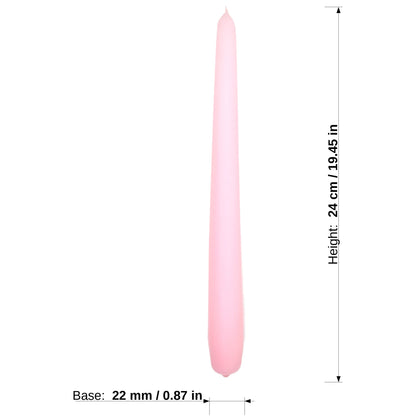 Tapered Dinner Candles, Pack of 10, Unscented, Long Burning Time, 24 cm / 19.45" (Rosy, Matt)