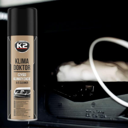 K2 Air Con Cleaner & Freshener Bundle - 500ml Foam & FRESH Lemon 150ml Bomb - Odour Eliminator for Car Air Conditioning