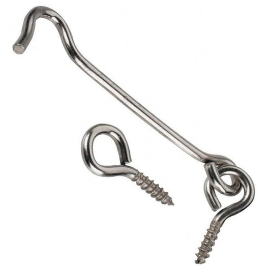 1 x Steel Cabin Hook and Hook and Eye Latch, 15cm / 6" Long, Shed Door Latch Heavy Duty, Gate Latch for Wooden Gates, Window Brace