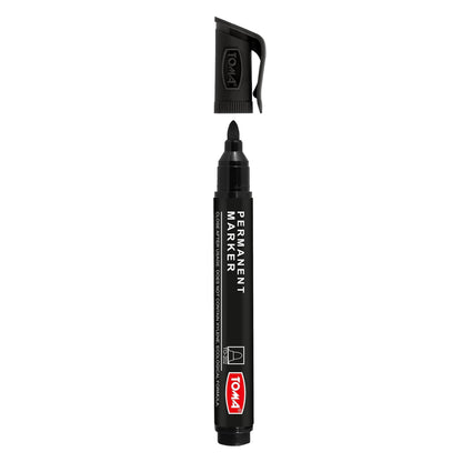 Black Permanent Marker Pen - Waterproof 2.0 mm Fibre Tip - Durable Writing Marker for Cardboard, Plastic, Metal, Glass, Wood