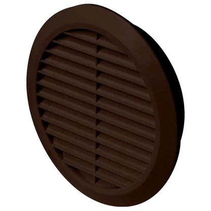 Brown Louvred Wall Vent Grille with Flyscreen for 100 mm / 4" Round Wall Outlet - Air Ventilation Duct Cover with Flange