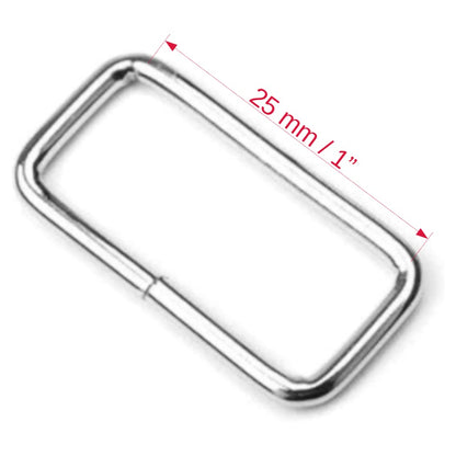 6 Pcs Buckles Set for 25 mm / 1" Webbing Strap, 6 x Rectangular Loops, Metal, Silver, Bag Making, Accessories, Straps, DIY, Crafts