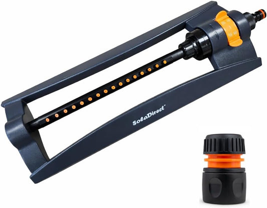 Oscillating Lawn Sprinkler with Hose Connector and Nozzle Cleaning Pin - Adjustable Garden Watering Sprinkler with Flow Control