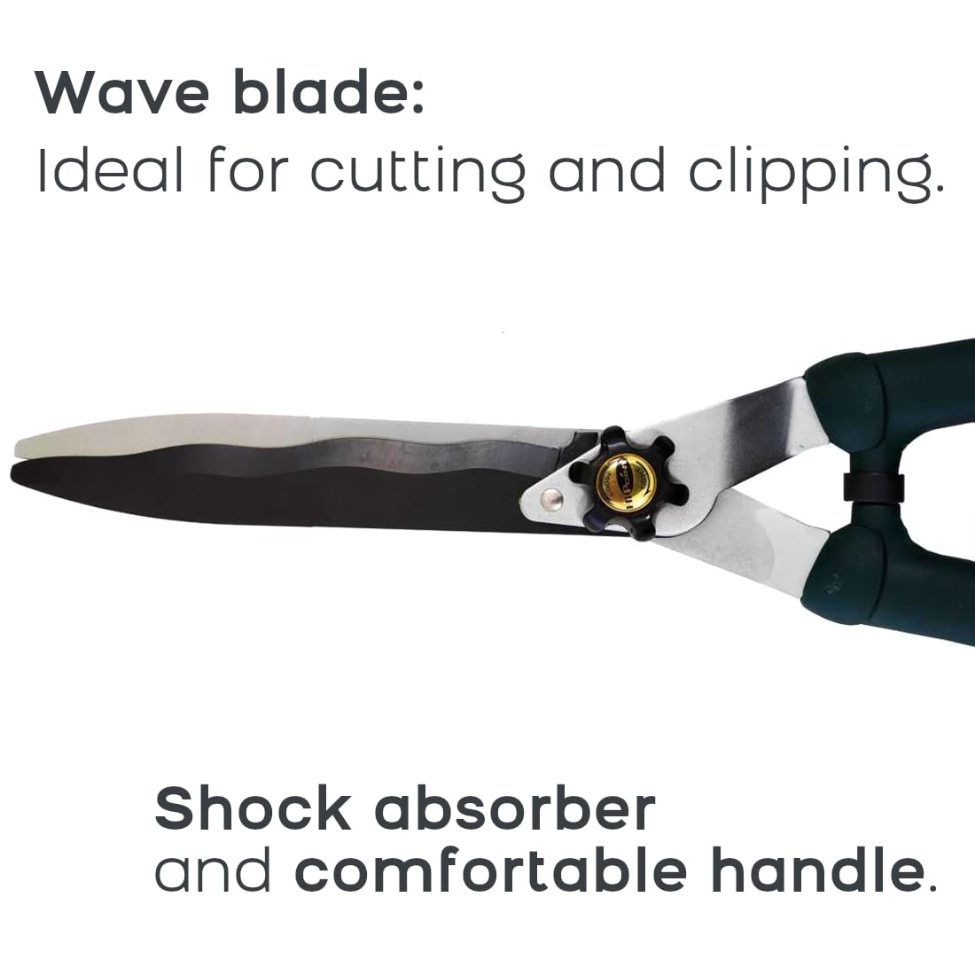 23" Steel Hedge Shears, Garden Shears Scissors Pruner Trimmer - Anti-Slip Handles, Wave Blade, Shock Absorber, Pressure Adjustment