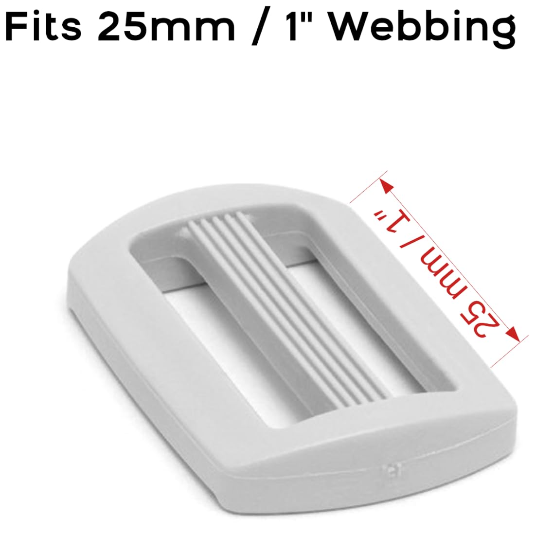 3 Bar Tri Glide Sliders Buckles Fasteners for 25 mm / 1 in Webbing Strap, Backpack, Bag - White, Plastic (Pack of 2)
