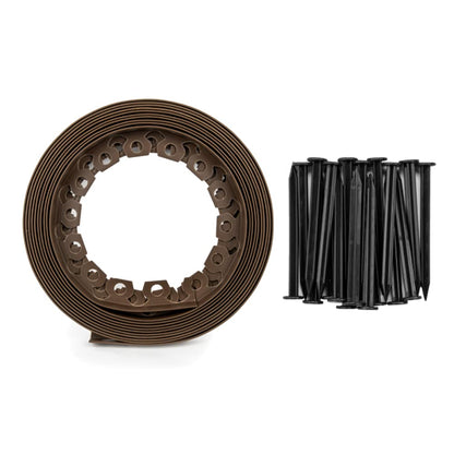 Brown Lawn Edging Border - 10 m / 33 ft Long Flexible Plastic Garden Edging & 20 Securing Pegs - Easy to Cut and Shape (38mm High)