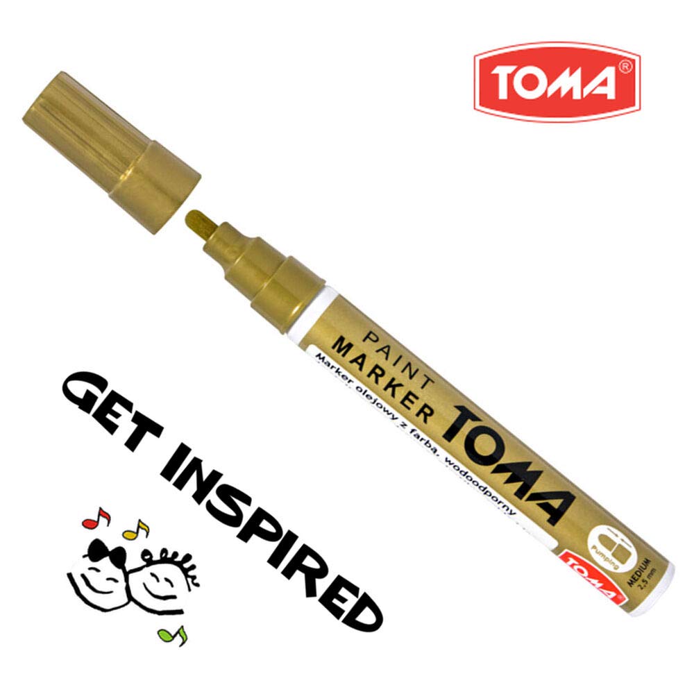 Gold Oil-Based Paint Marker Pen Permanent - 2.5mm Round Tip, Fast-Drying Waterproof Ink - Universal for All Surfaces