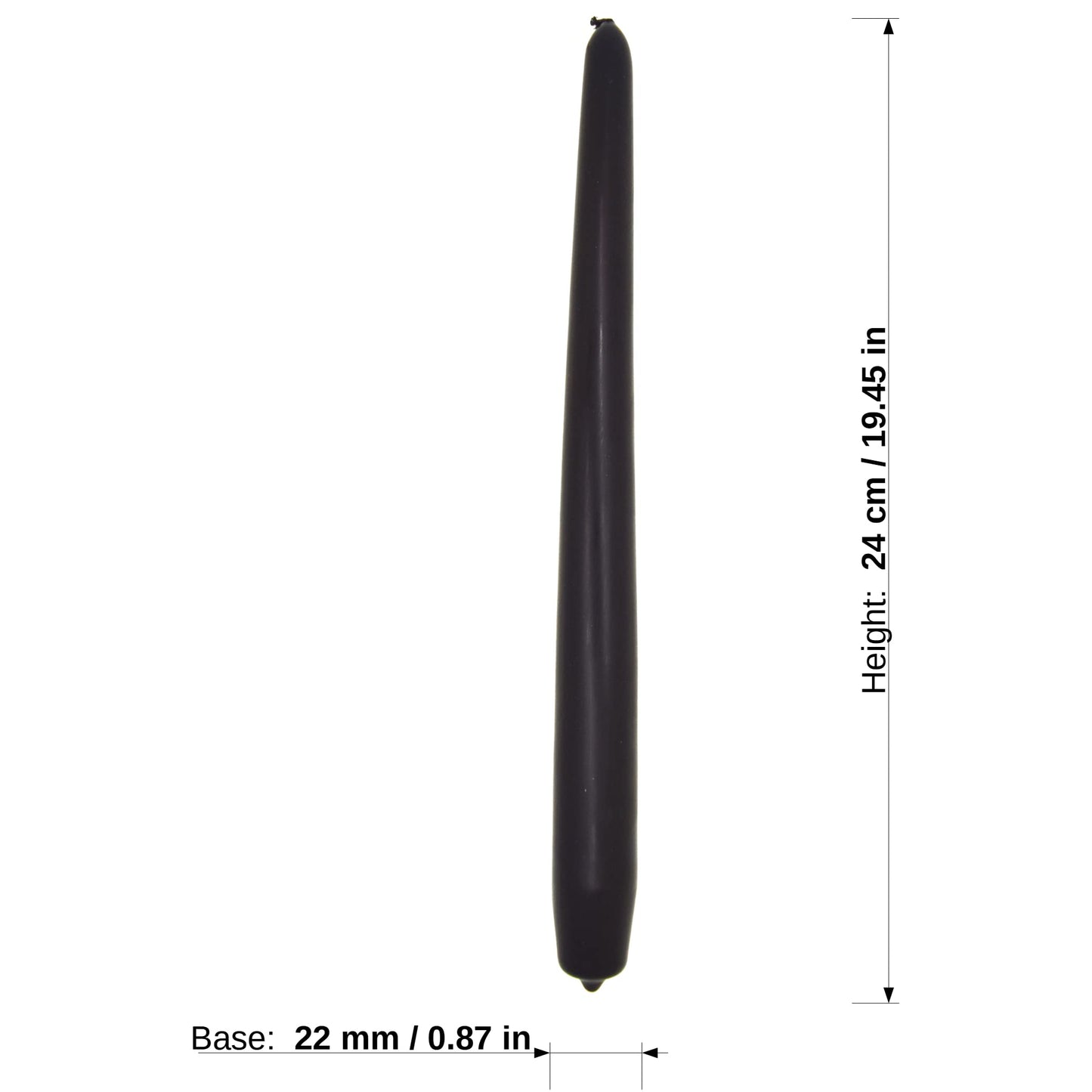 Tapered Dinner Candles, Pack of 10, Unscented, Long Burning Time, 24 cm / 19.45" (Black, Matt)
