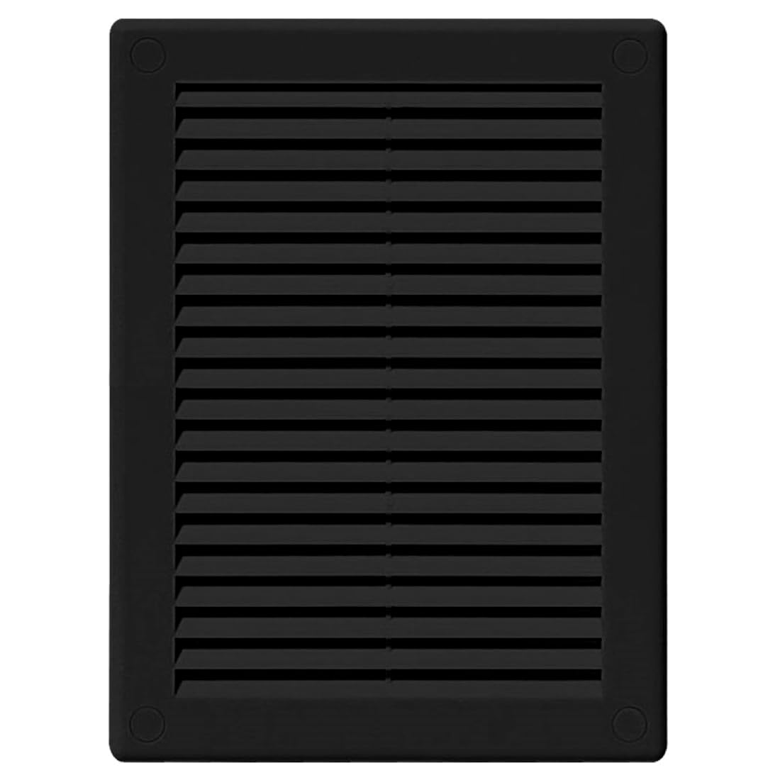 Black Louvred Wall Vent Grille with Flyscreen and Screw Covers, 180 x 250 mm, Air Ventilation Duct Cover with Flat Back