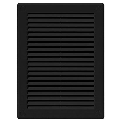 Black Louvred Wall Vent Grille with Flyscreen and Screw Covers, 180 x 250 mm, Air Ventilation Duct Cover with Flat Back
