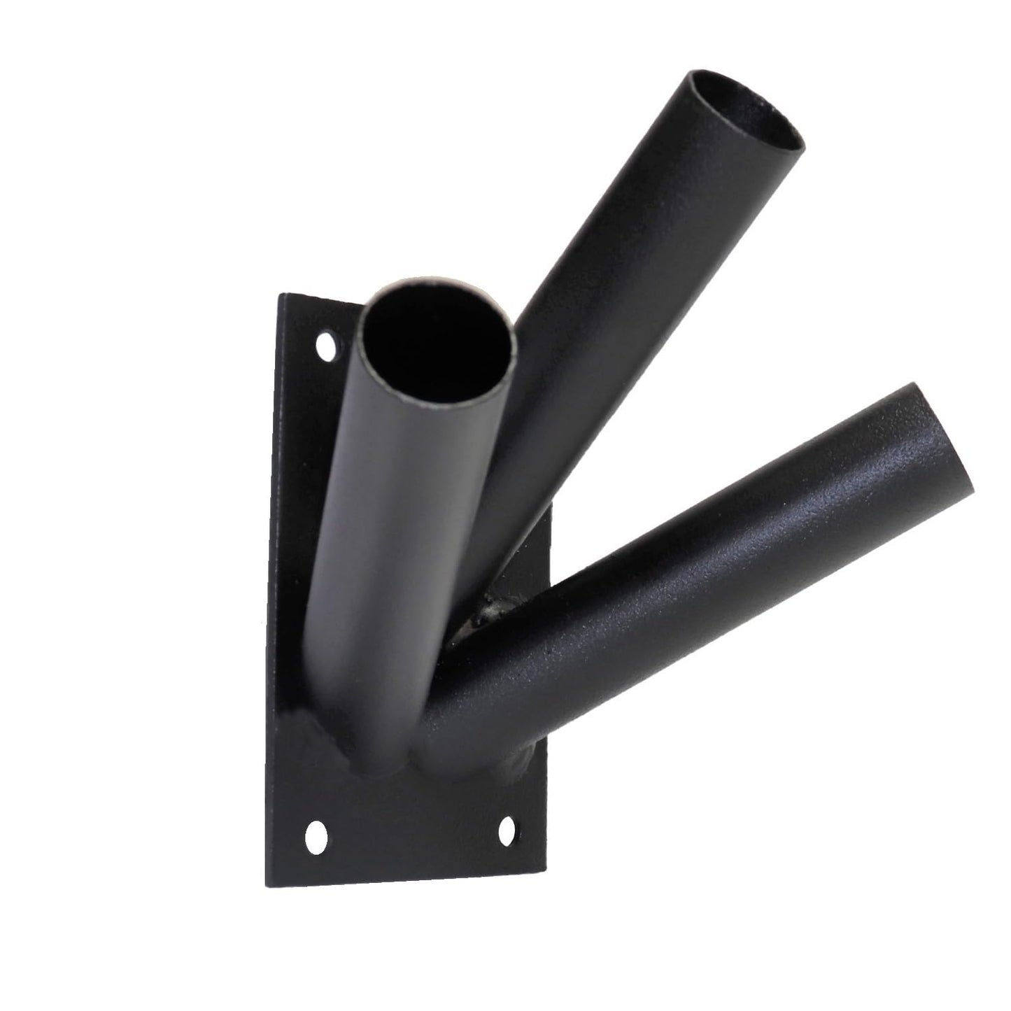 Triple Flag Pole Holder - Wall Mounted Flag Pole Bracket, Powder Coated (Black), Rust and Weather Resistant, Heavy Duty