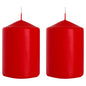 Pillar Candles, Pack of 2, Unscented, Long Burning Time, 15 x 7 cm / 6 x 2.75 in (Red, Matt)