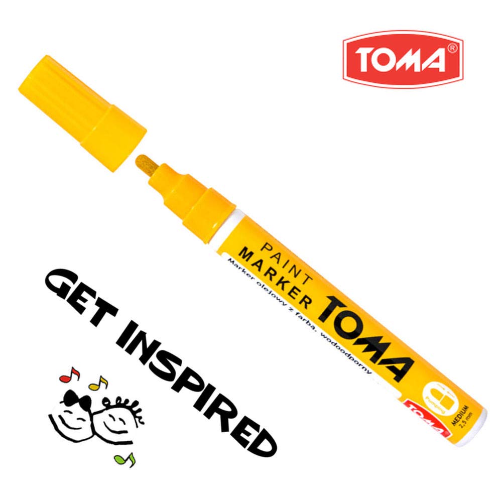 Yellow Oil-Based Paint Marker Pen Permanent - 2.5mm Round Tip, Fast-Drying Waterproof Ink - Universal for All Surfaces