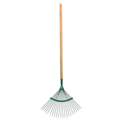 42 cm / 18 Tines Traditional Steel Fan Rake with 115 cm Long Handle for Garden Patio Leaves Leaf Lawn Moss Raking