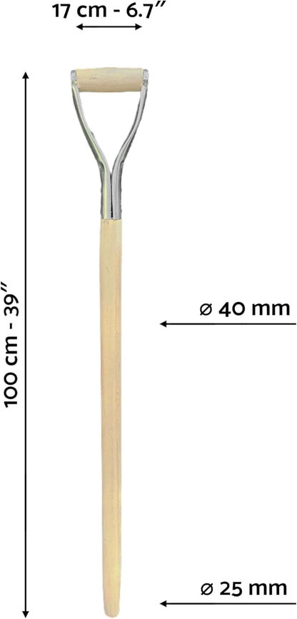 D Type Shaft Handle to suit Shovel, Spade or Fork (100 cm / 39 in Long) Metal Replacement Spare Part