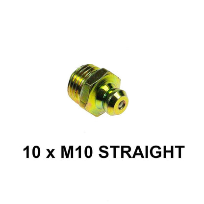 10 pcs of 10 mm M10 x 1 mm Straight Grease Gun Nipples Fittings