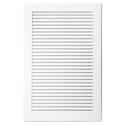 White Louvred Wall Vent Grille with Flyscreen and Screw Covers, 180 x 250 mm, Air Ventilation Duct Cover with Flat Back