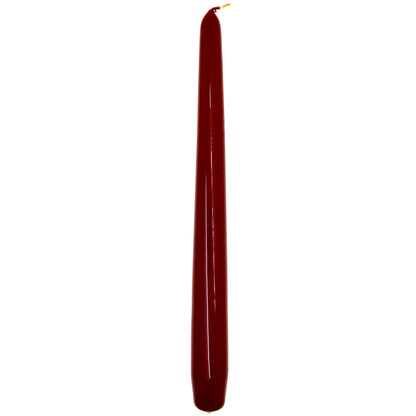 Tapered Dinner Candles, Pack of 10, Unscented, Long Burning Time, 24 cm / 19.45" (Burgundy, Varnished)