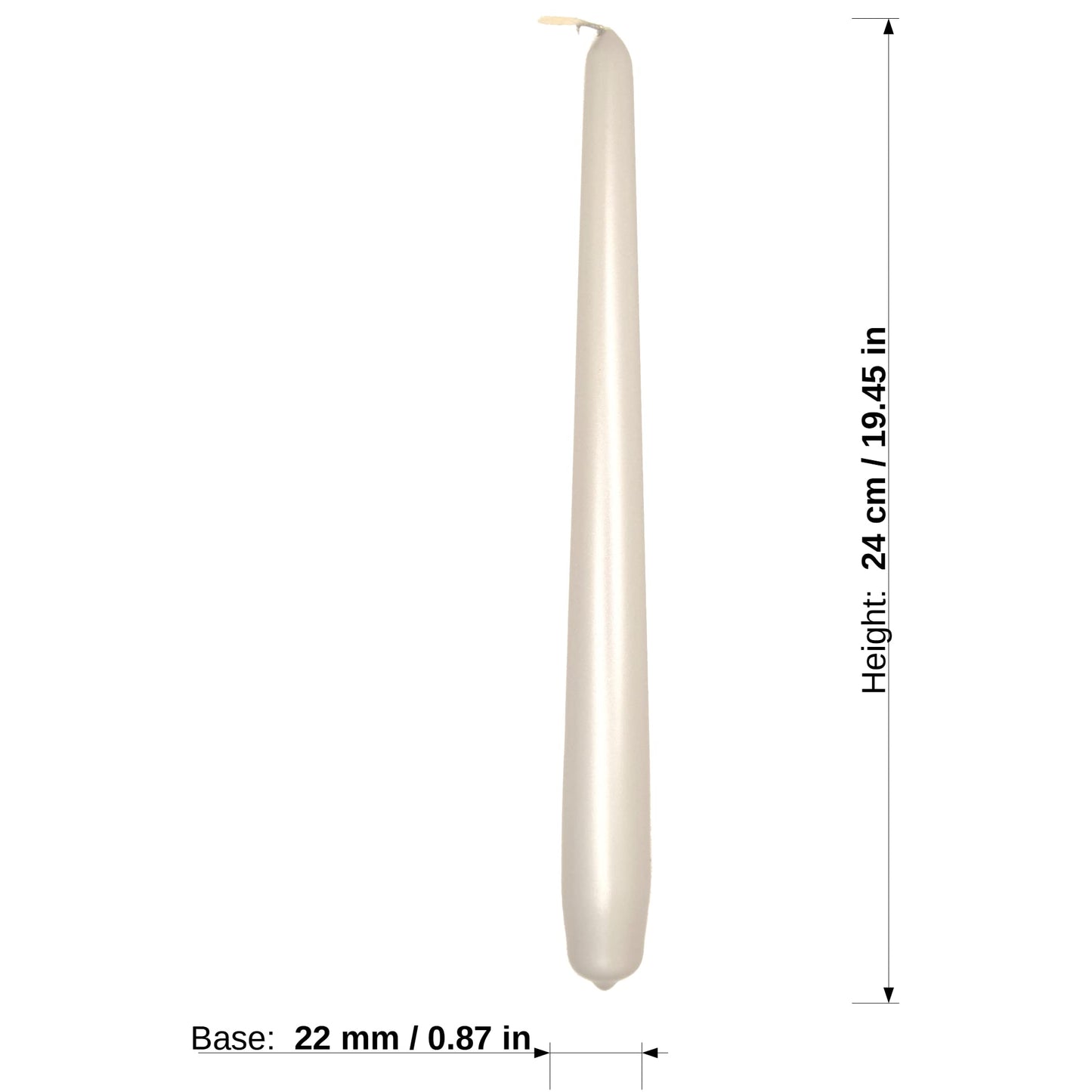 Tapered Dinner Candles, Pack of 10, Unscented, Long Burning Time, 24 cm / 19.45" (Pearl, Metallic)