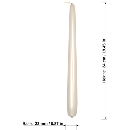 Tapered Dinner Candles, Pack of 10, Unscented, Long Burning Time, 24 cm / 19.45" (Pearl, Metallic)