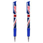 Ballpoint Pens with the United Kingdom Flag / Union Jack Motive, Pack of 2, Blue Ink, Retractable Smudge Free Pens, 0.5 mm Point