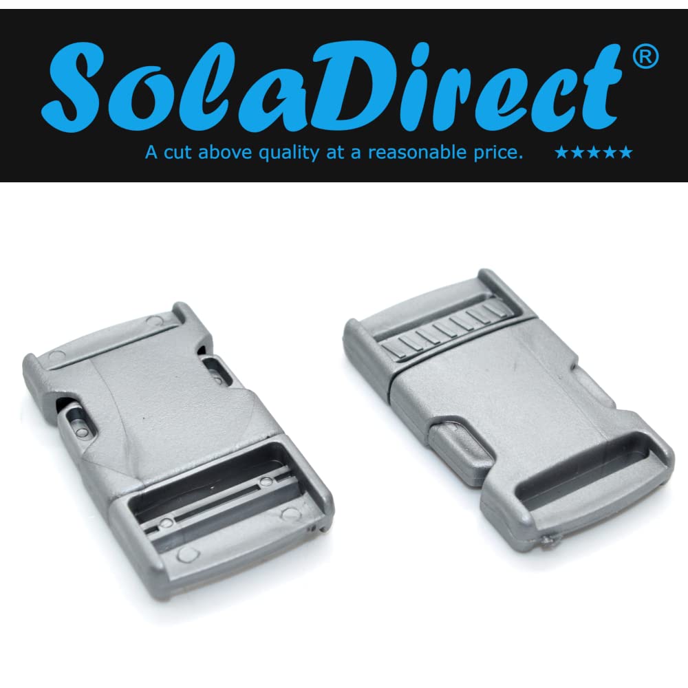 Side Release Buckles Clips for 25 mm / 1 in Webbing, Luggage, Back Pack / Rucksack, Straps (Grey, 10 pieces)