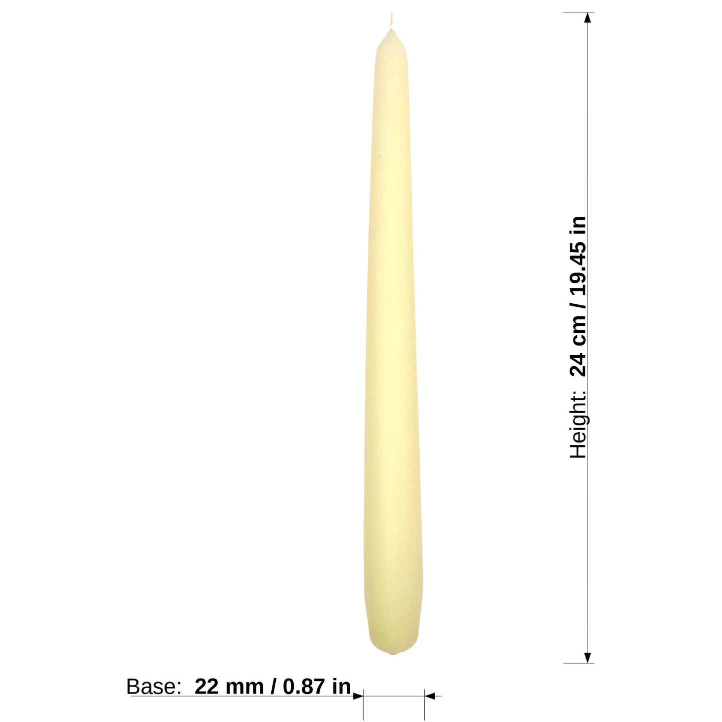 Tapered Dinner Candles, Pack of 10, Unscented, Long Burning Time, 24 cm / 19.45" (Ecru, Matt)