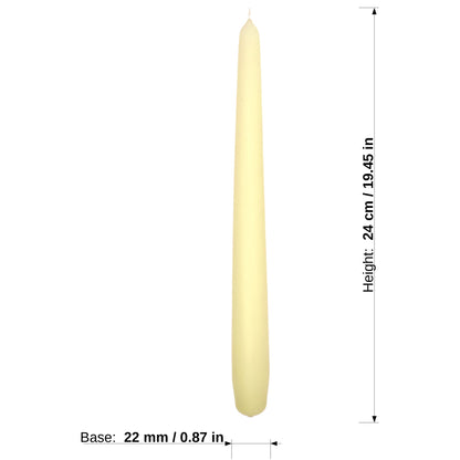 Tapered Dinner Candles, Pack of 10, Unscented, Long Burning Time, 24 cm / 19.45" (Ecru, Matt)