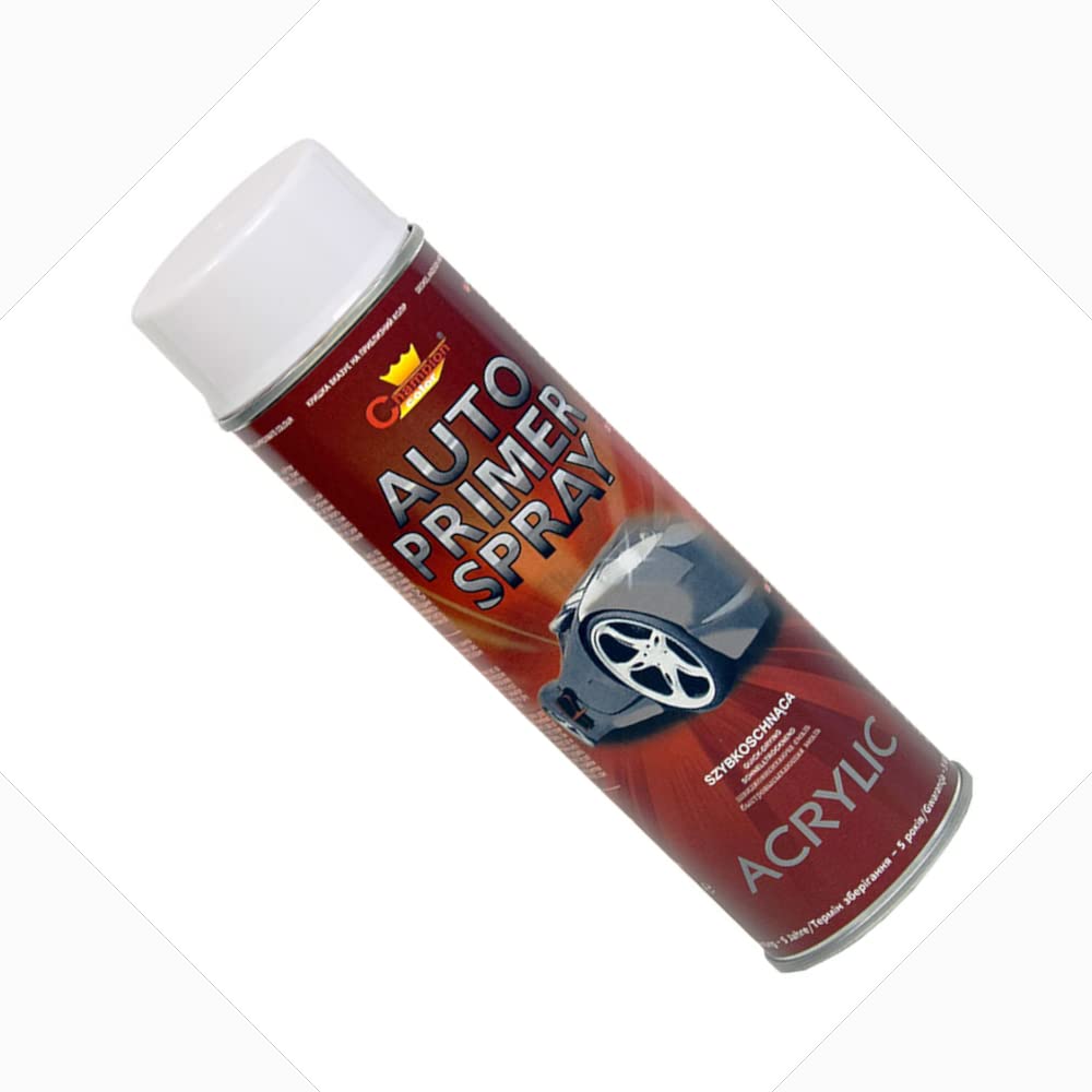 2 x 500 mL White Acrylic Auto Primer Spray - Anti-Corrosion Undercoat for Steel and Cast Iron - for Car Body Panels, Alloy Wheels, Hub Caps and Metal Parts, Fast Drying, Hard and Flexible Base Coat