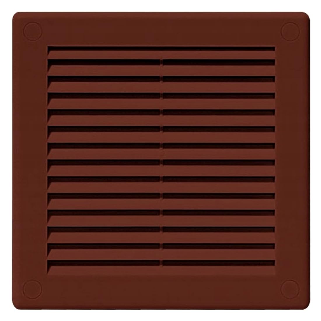Brown Louvred Wall Vent Grille with Flyscreen and Screw Covers, 150 x 150 mm, Air Ventilation Duct Cover with Flat Back