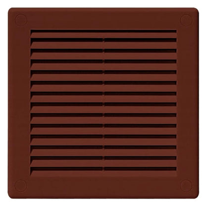 Brown Louvred Wall Vent Grille with Flyscreen and Screw Covers, 150 x 150 mm, Air Ventilation Duct Cover with Flat Back