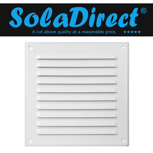 White Metal Air Vent Grille with Fly Screen Flat Ducting Ventilation Cover (165 x 165 mm)