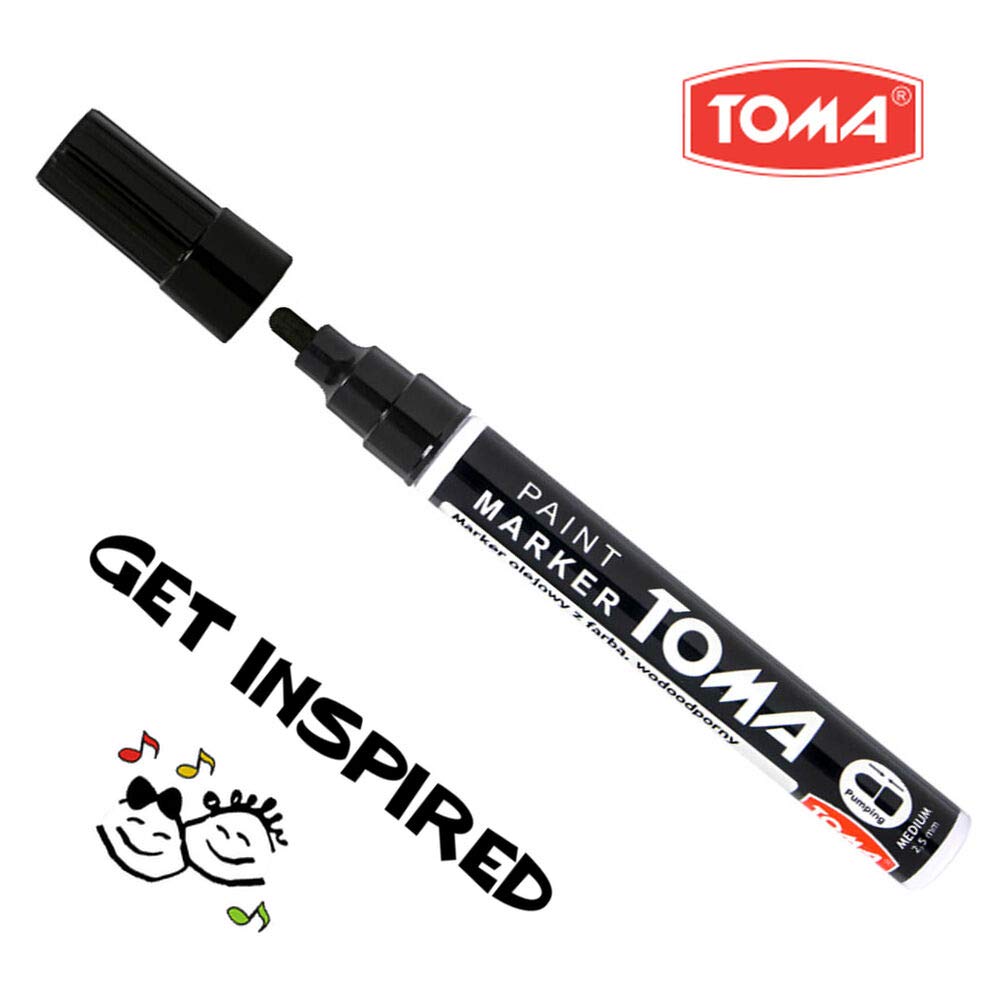 Black Oil-Based Paint Marker Pen Permanent - 2.5mm Round Tip, Fast-Drying Waterproof Ink - Universal for All Surfaces